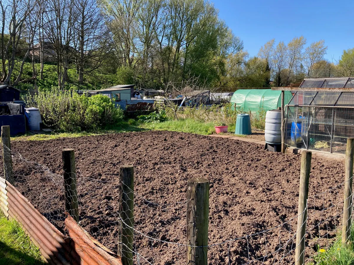 A newly dug bed seen across the low fence.