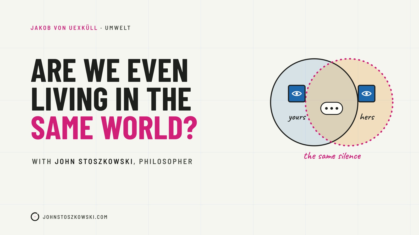Title card: Are we even living in the same world? Jakob von Uexküll, Umwelt. With John Stoszkowski, philosopher.