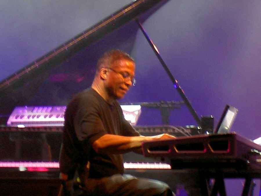 Herbie Hancock at a keyboard on stage