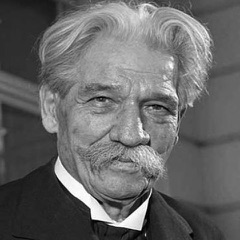 A portrait photograph of Albert Schweitzer